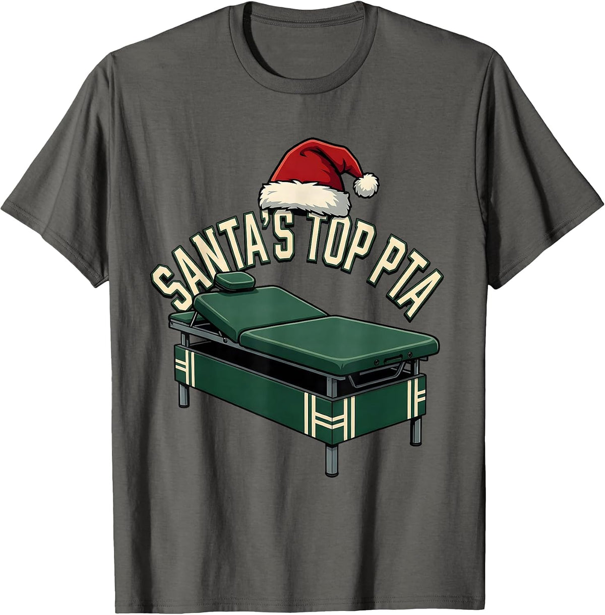 Santa's Top PTA Sports Physical Therapy Christmas Humor T-Shirt - Asphalt Grey