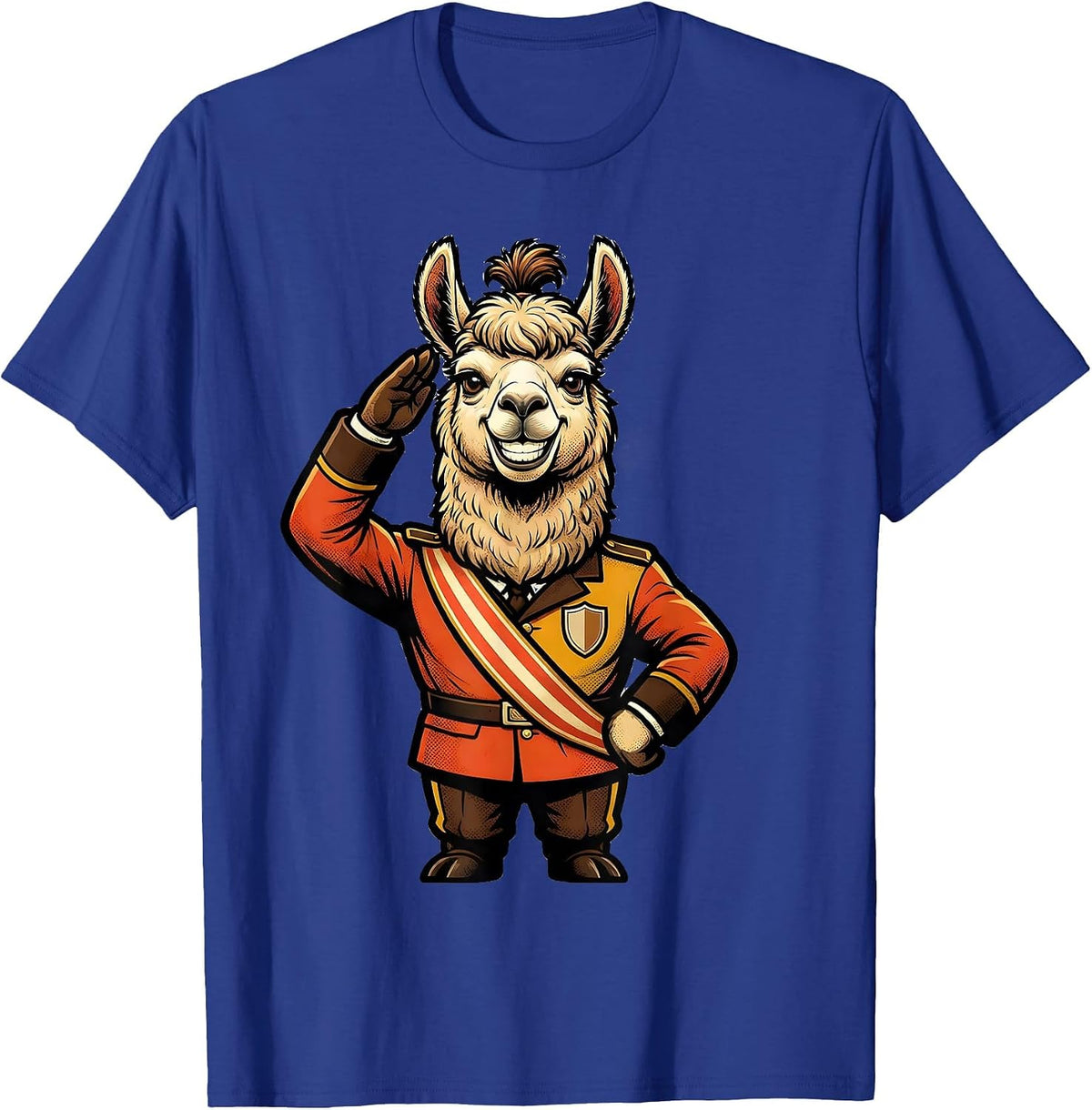 Men's Oversized-Head Llama Retro Advertising Mascot Novelty T-Shirt - Royal Blue