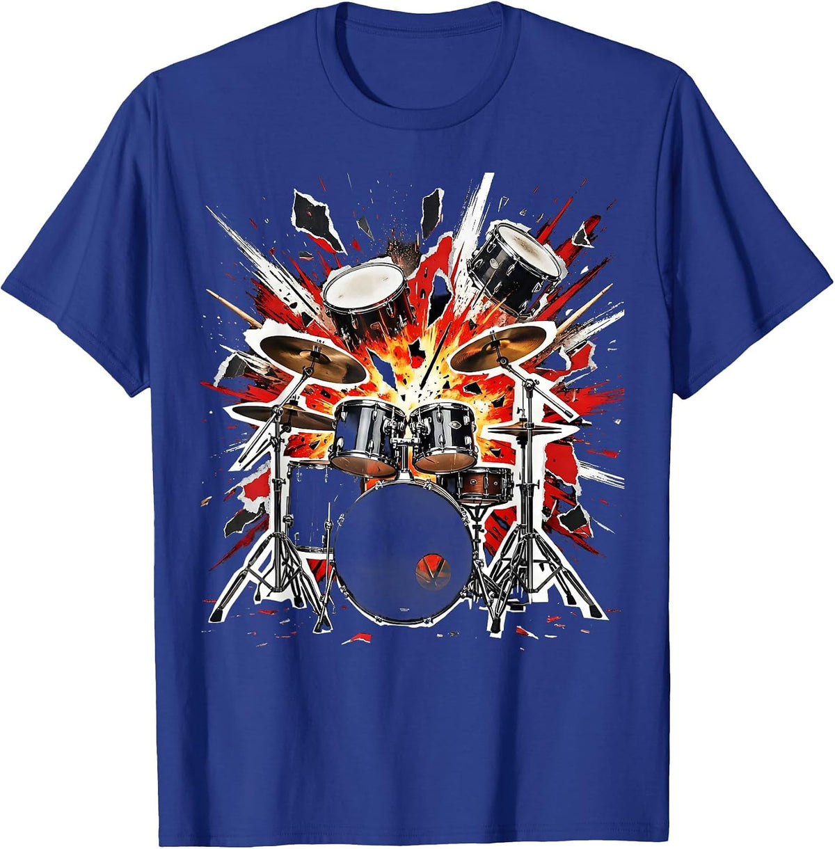 Men's Exploding Drum Kit Fragmented Percussion Art T-Shirt - Royal Blue