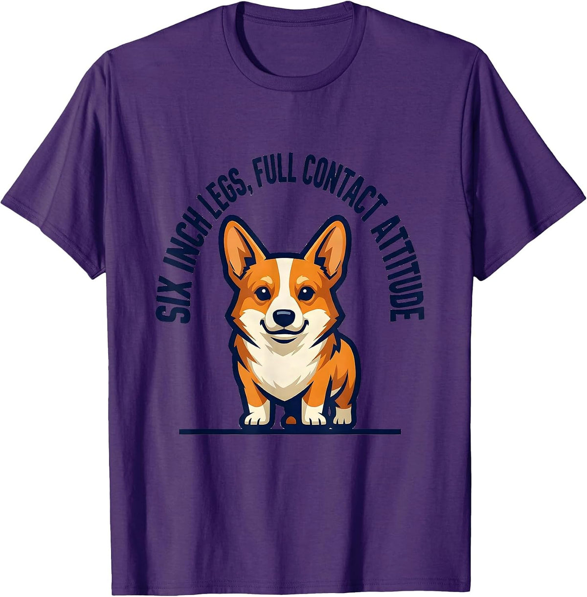 Men's Six Inch Legs, Full Contact Attitude Funny Corgi Dog Lover T-Shirt - Purple