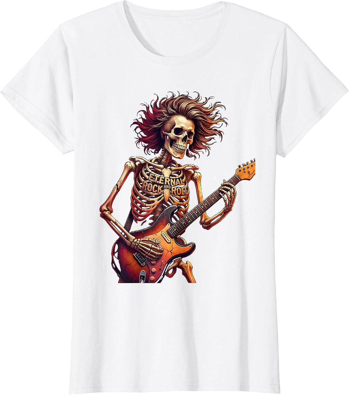 Skeleton Rock Band Eternal Rock And Roll Halloween T-Shirt - White