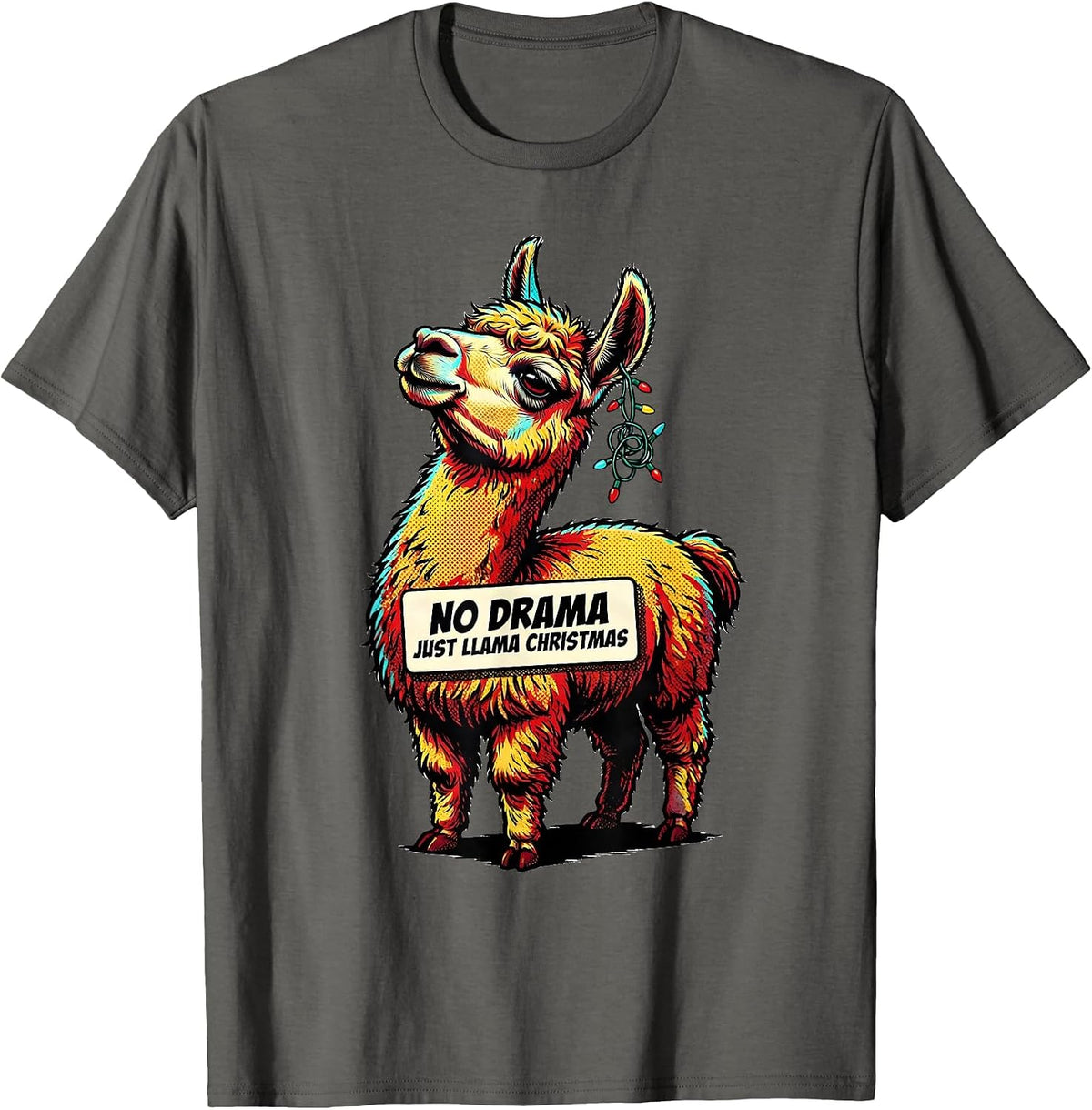No Drama Just Llama Christmas Funny Llama Lover Gift T-Shirt - Asphalt Grey