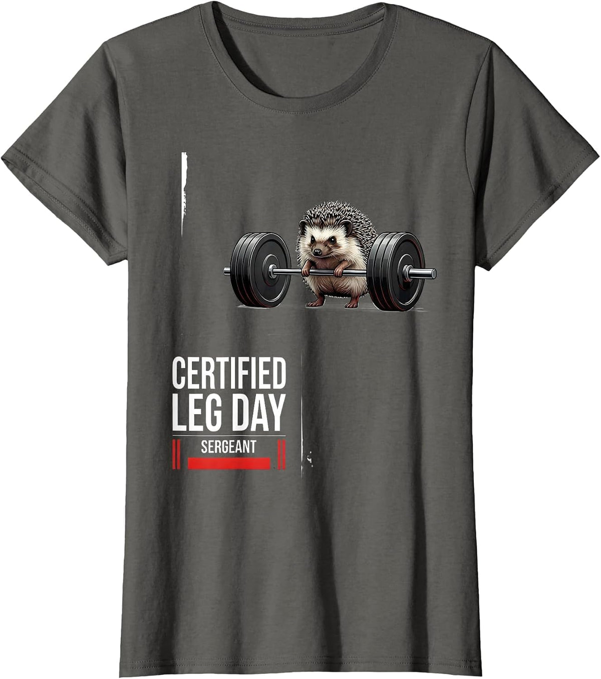 Women's Certified Leg Day Sergeant Funny Hedgehog Gym Weightlifting T-Shirt - Asphalt Grey