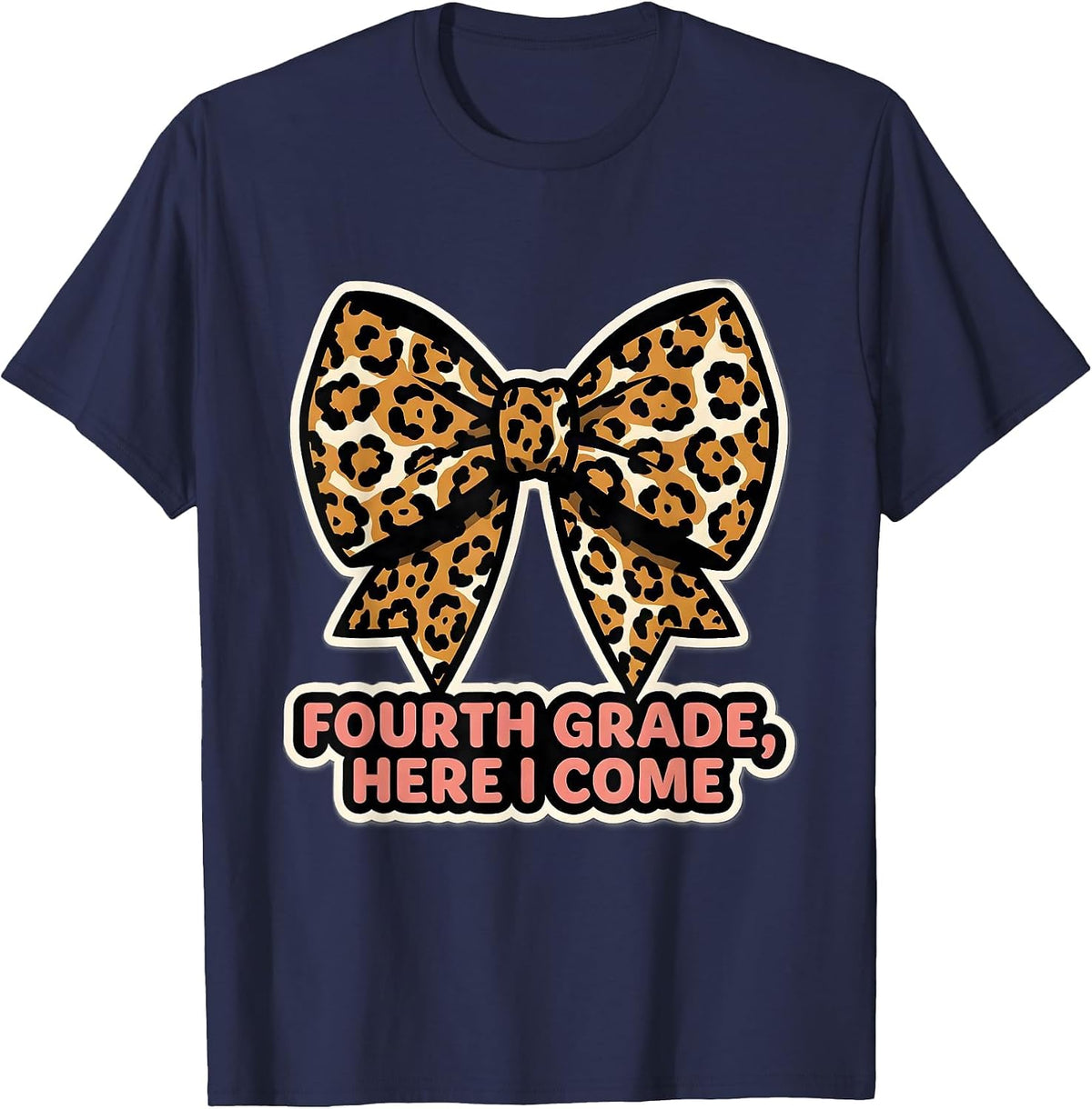 Men's Fourth Grade Here I Come Leopard Print Teacher Back T-Shirt - Navy Blue