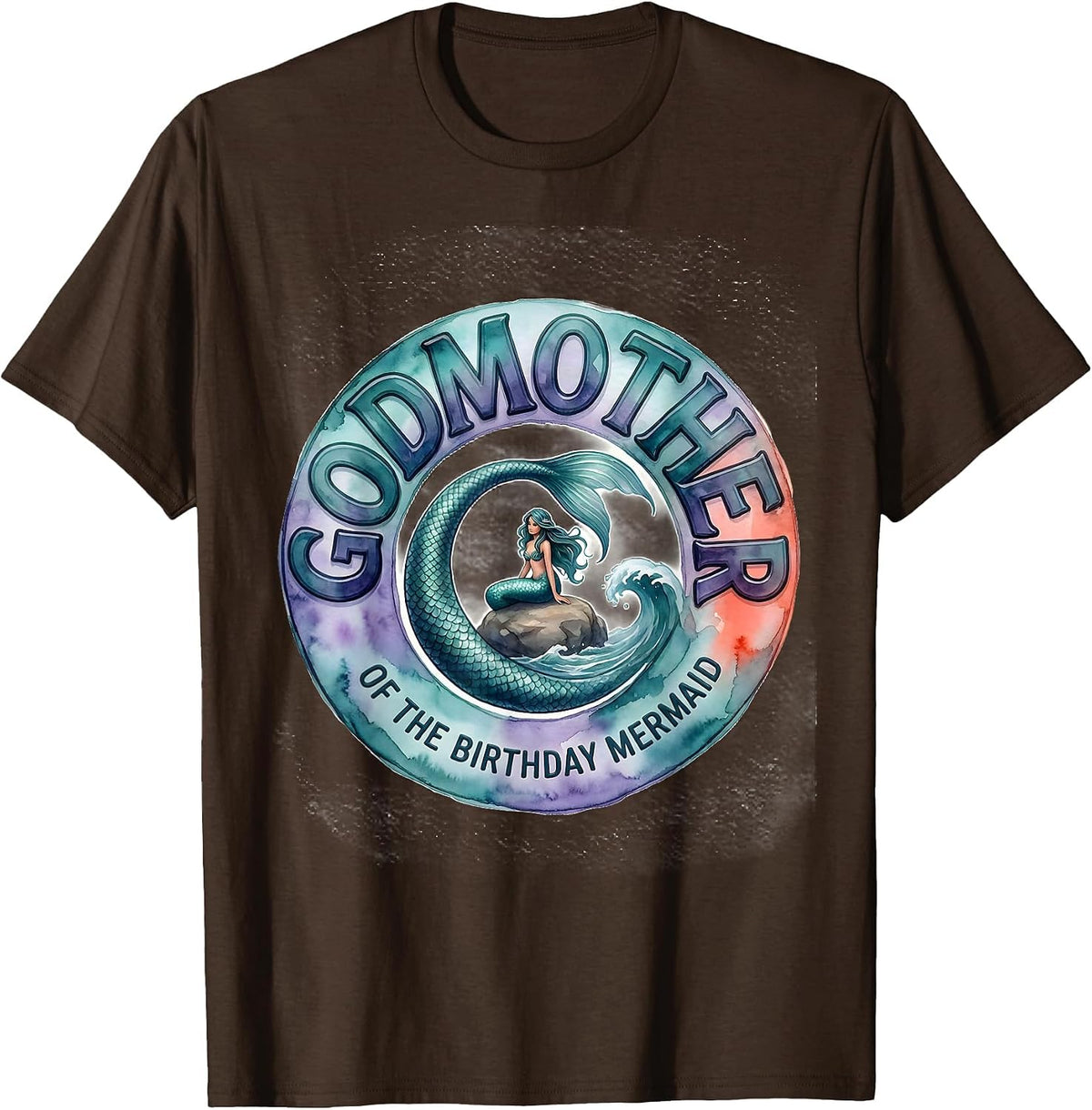 Godmother Of The Birthday Mermaid Vintage Nautical Family T-Shirt - Brown