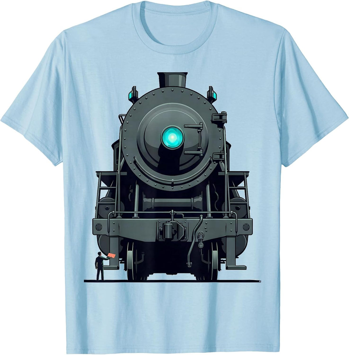 Men's Model Locomotive Flat Vector Train Enthusiast Humor T-Shirt - Baby Blue
