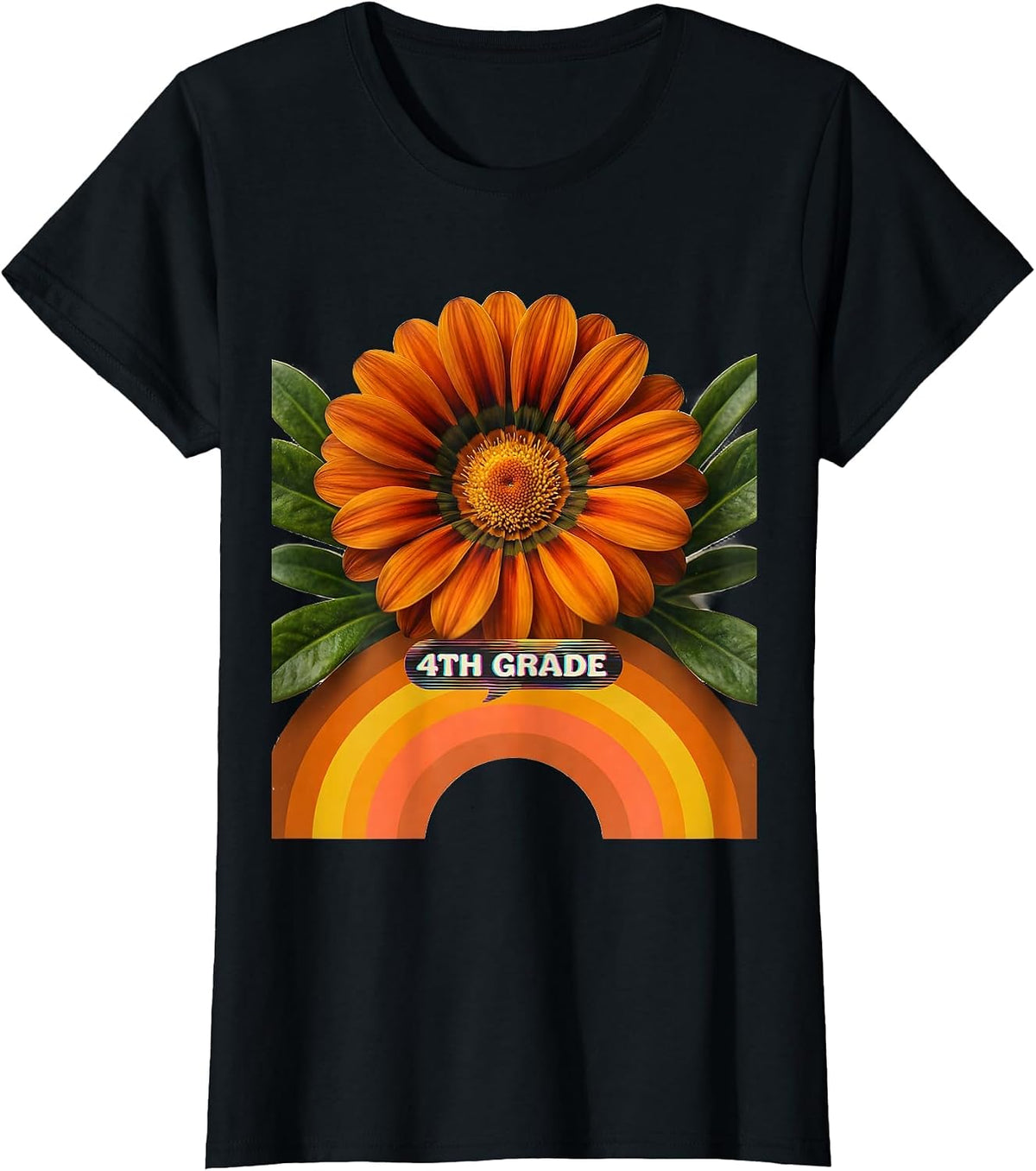 4th Grade Retro Wildflower Back To School Teacher Student T-Shirt - Black