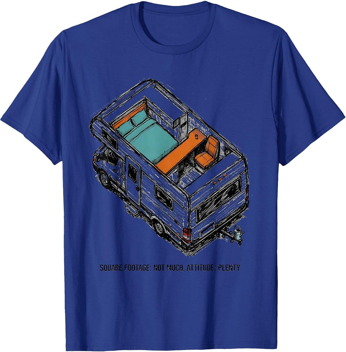 Men's Square Footage: Not Much, Attitude: Plenty Van Life T-Shirt - Royal Blue