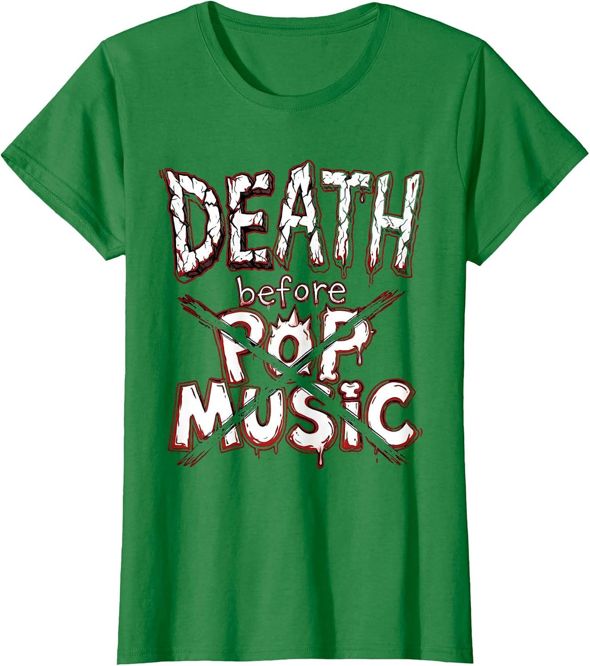 Women's Death Before Pop Music Metal Band Graphic T-Shirt - Kelly Green