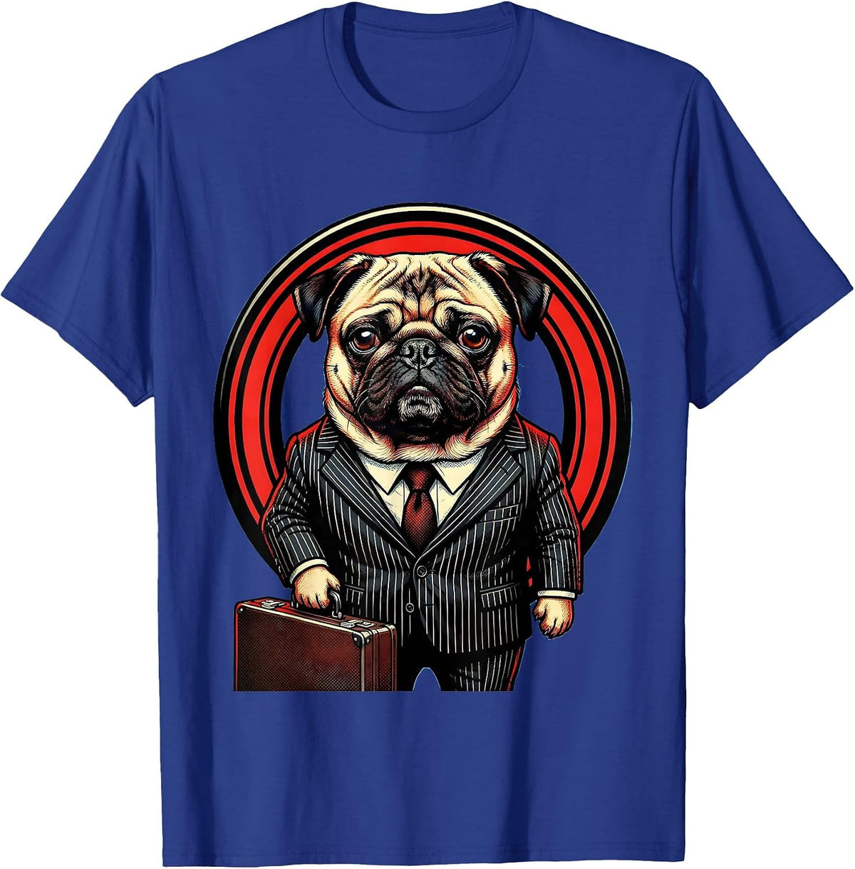 Funny Pug in Business Suit Briefcase Office Dog T-Shirt - Royal Blue