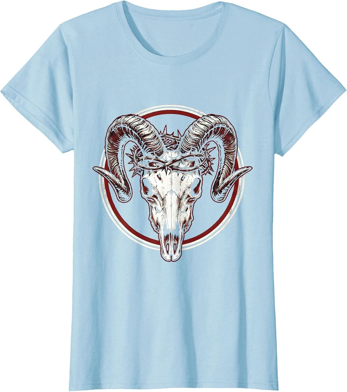 Goat Skull Crowned With Thorns Death Metal Art T-Shirt - Baby Blue
