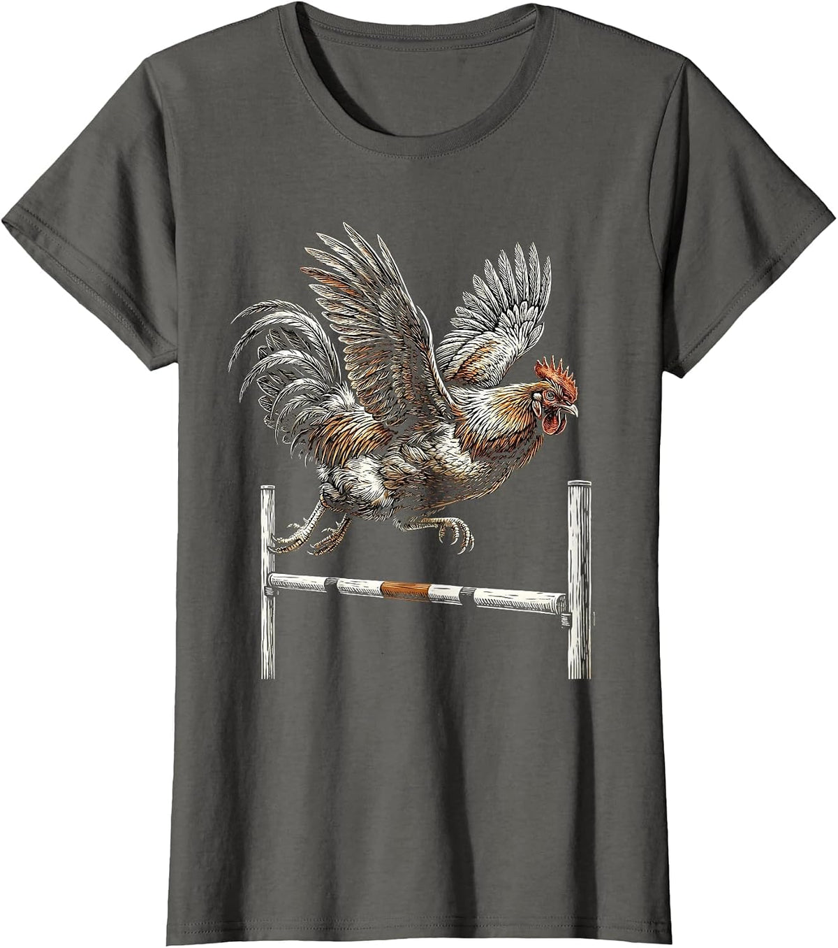 Women's Speedy Hen Hurdle Chicken Racing Graphic T-Shirt - Asphalt Grey
