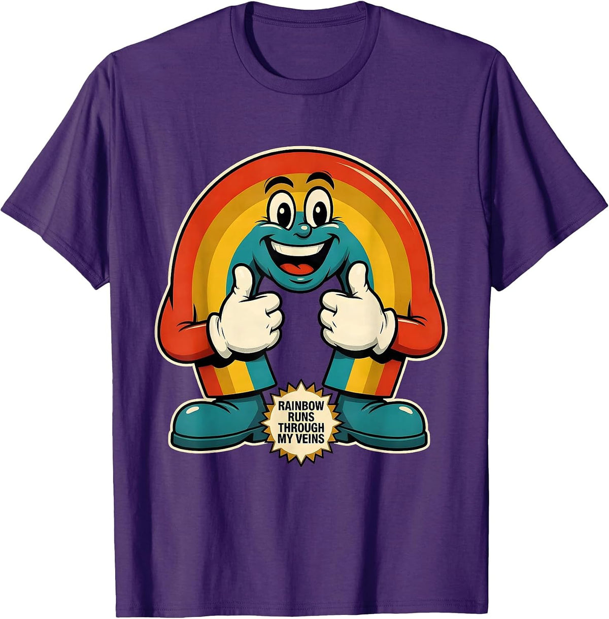 Men's Rainbow Runs Through My Veins Pride Design T-Shirt - Purple