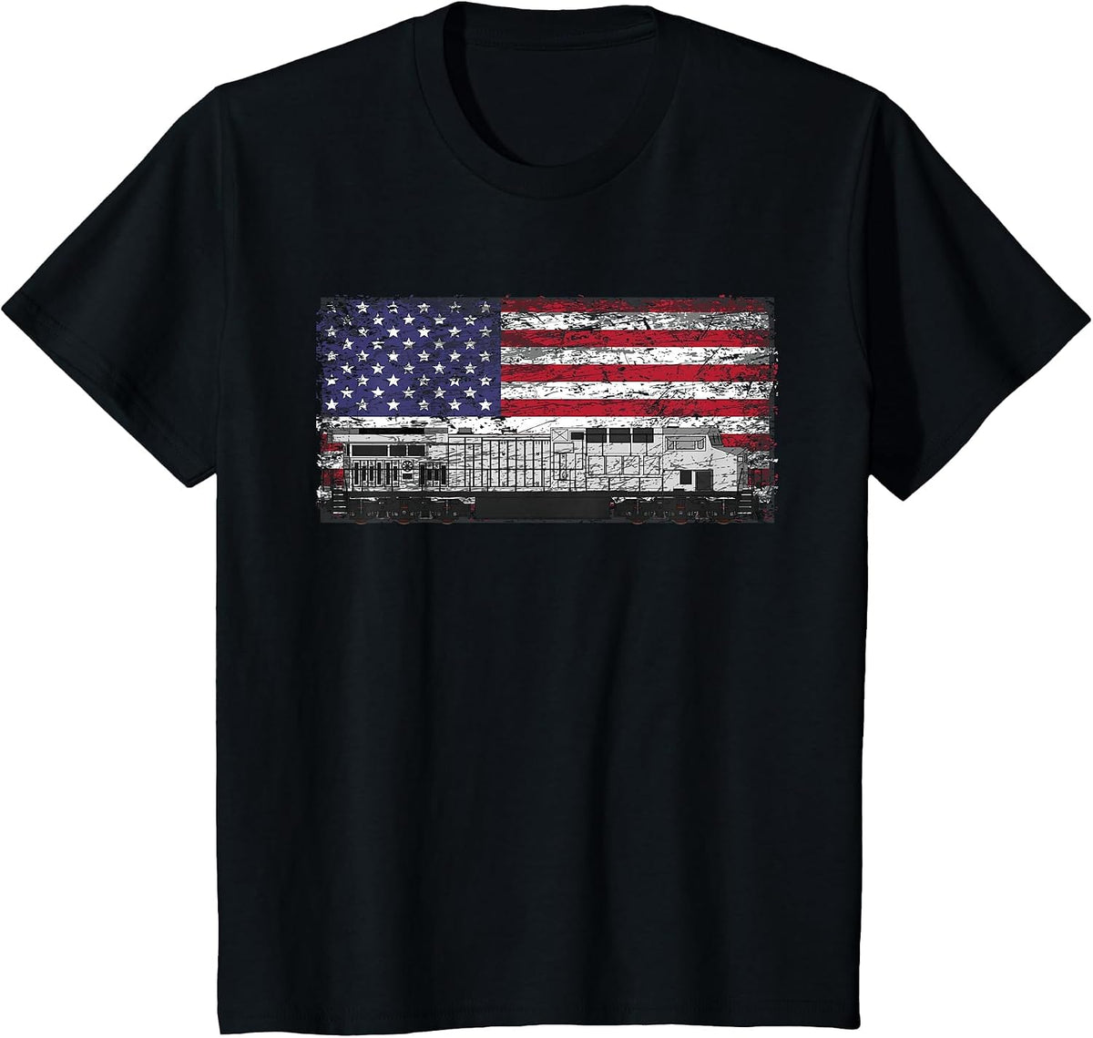 Train Railroad American Flag T Shirt T-Shirt - Black