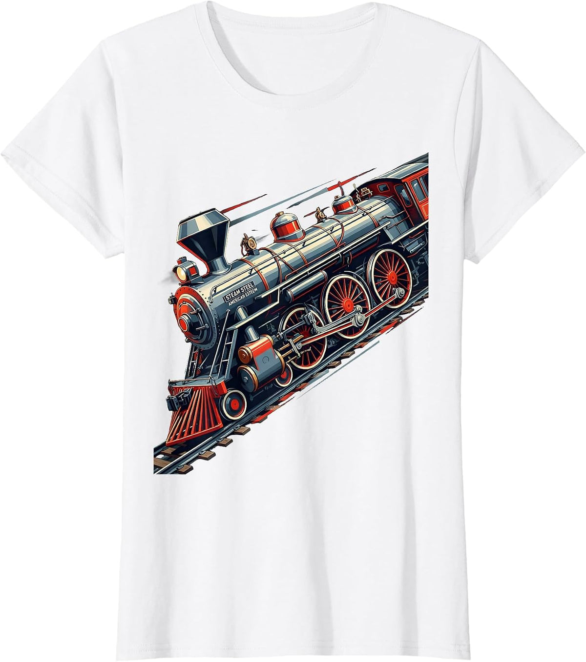 Women's Steam Steel American Esteem Futurist Train Enthusiast T-Shirt - White