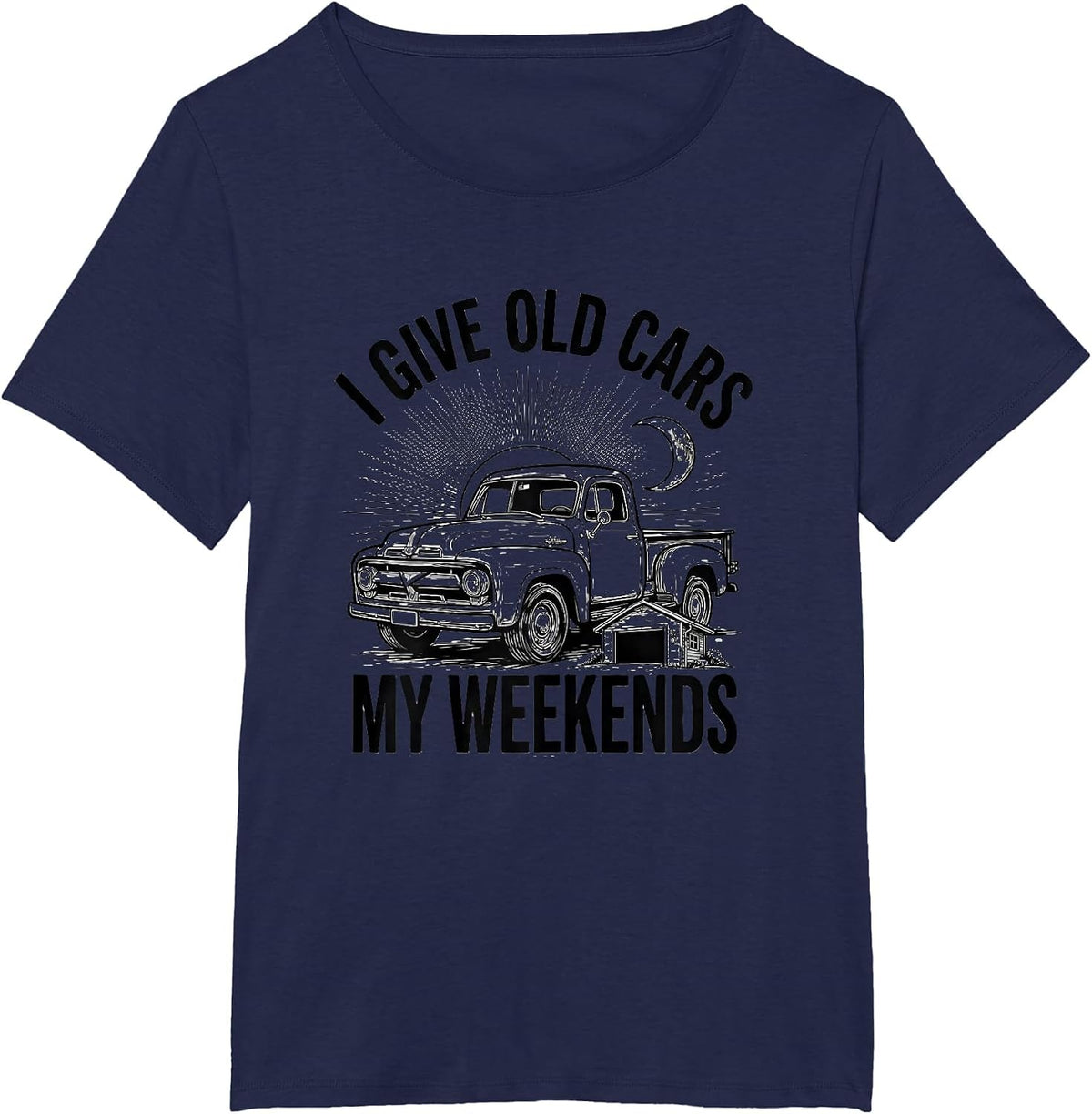 Women's I Give Old Cars My Weekends Funny Classic Car Guy Humor T-Shirt - Navy Blue