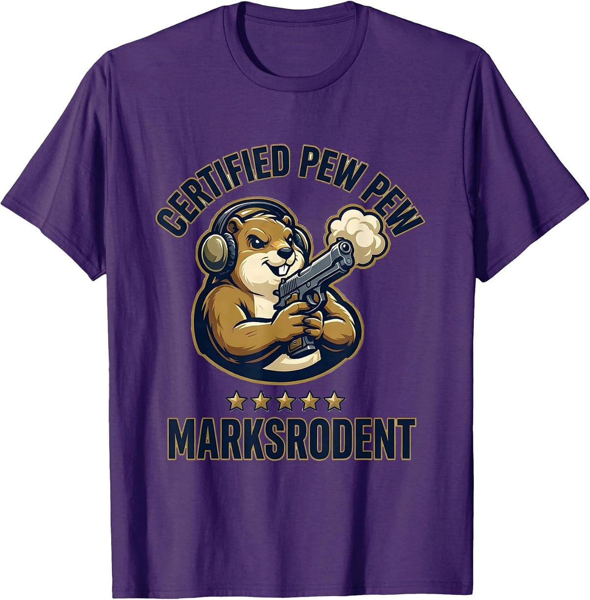 Certified Pew Pew Marksrodent Funny Gun Enthusiast Humor T-Shirt - Purple