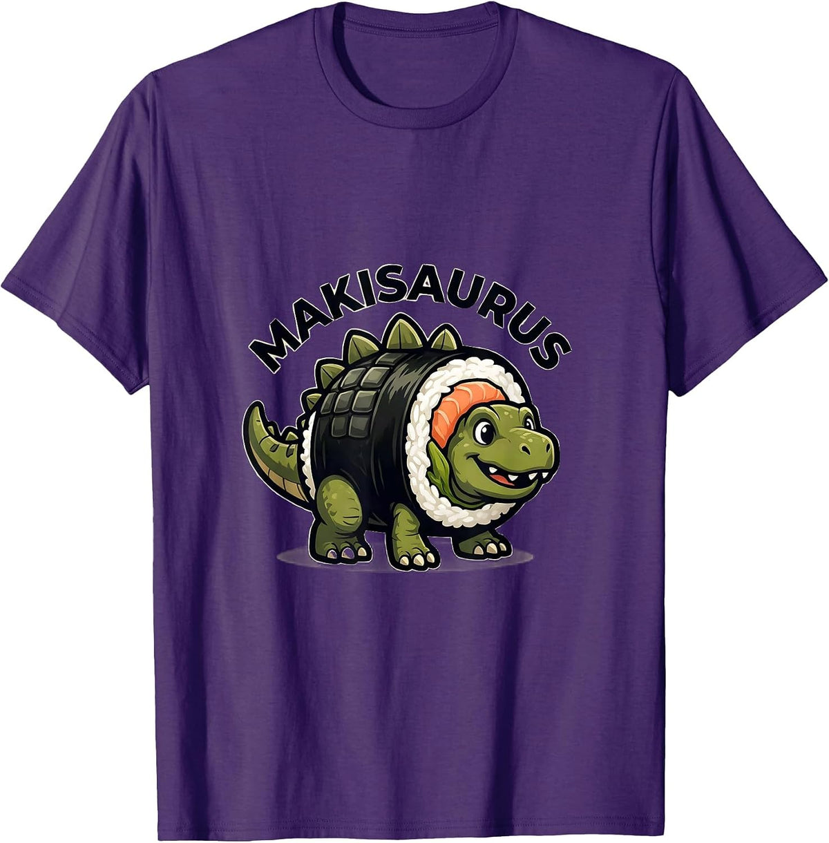 Makisaurus Kawaii Dinosaur Sushi Lover Novelty Mascot T-Shirt - Purple