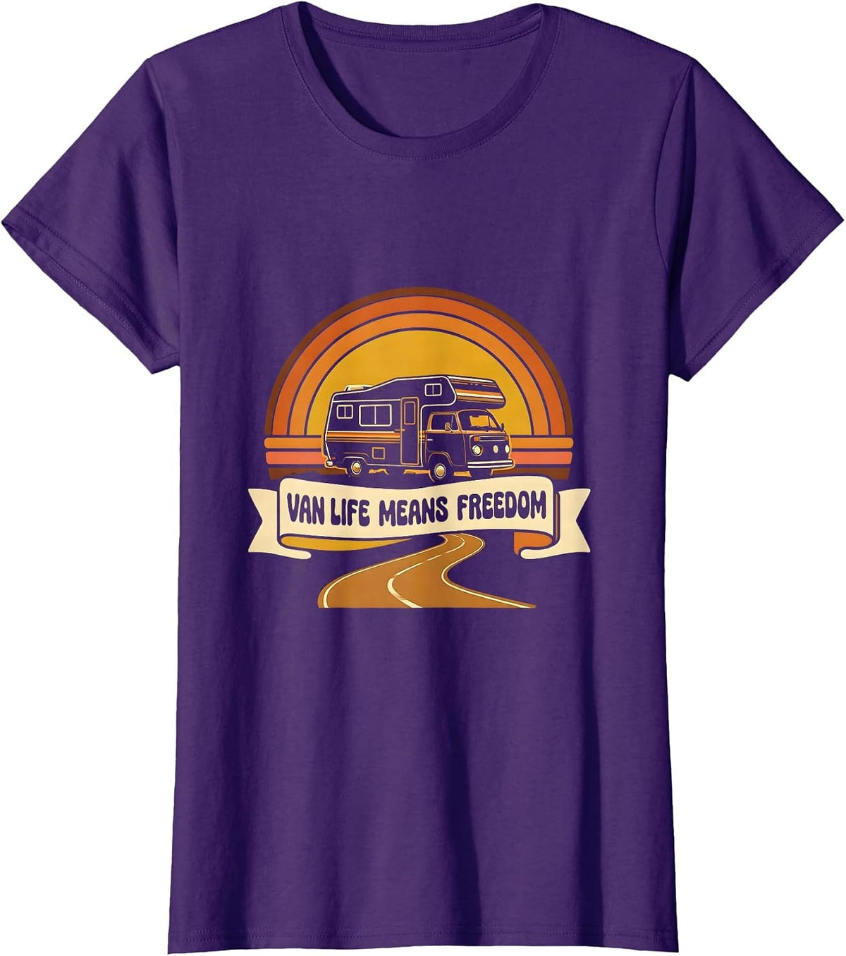 Women's Van Life Means Freedom Retro Vintage Van Dwellers Nomads T-Shirt - Purple