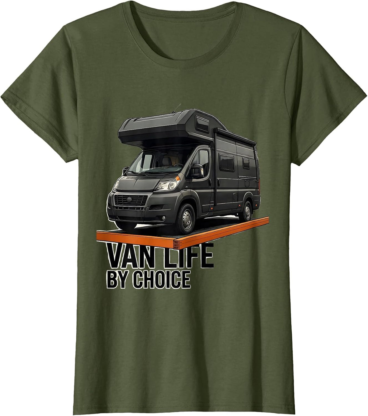 Women's Van Life By Choice Brutalist Retro Van Dweller Nomad Pride T-Shirt - Olive Green