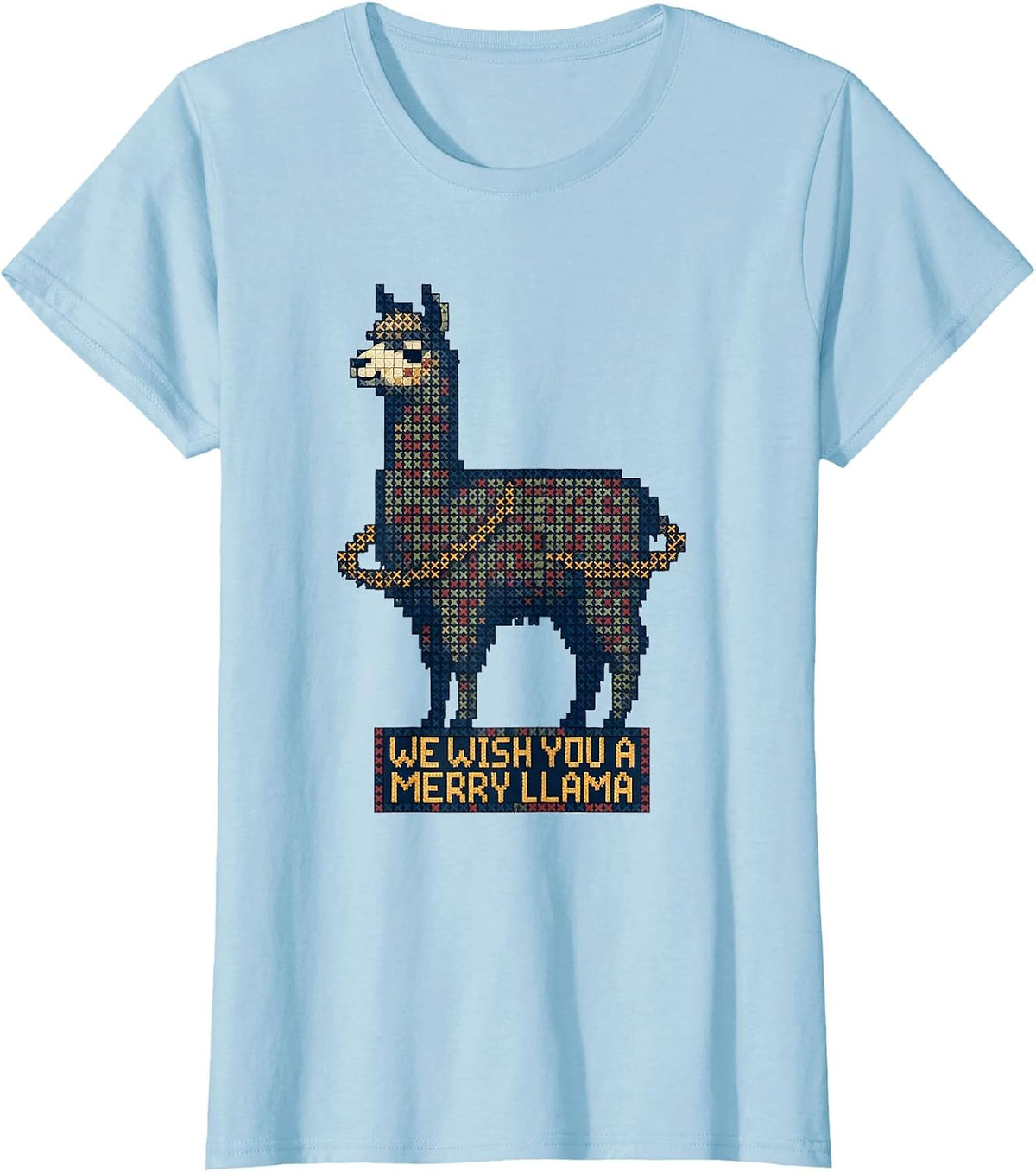 Women's We Wish You A Merry Llama Funny Llama Lover Christmas T-Shirt - Baby Blue
