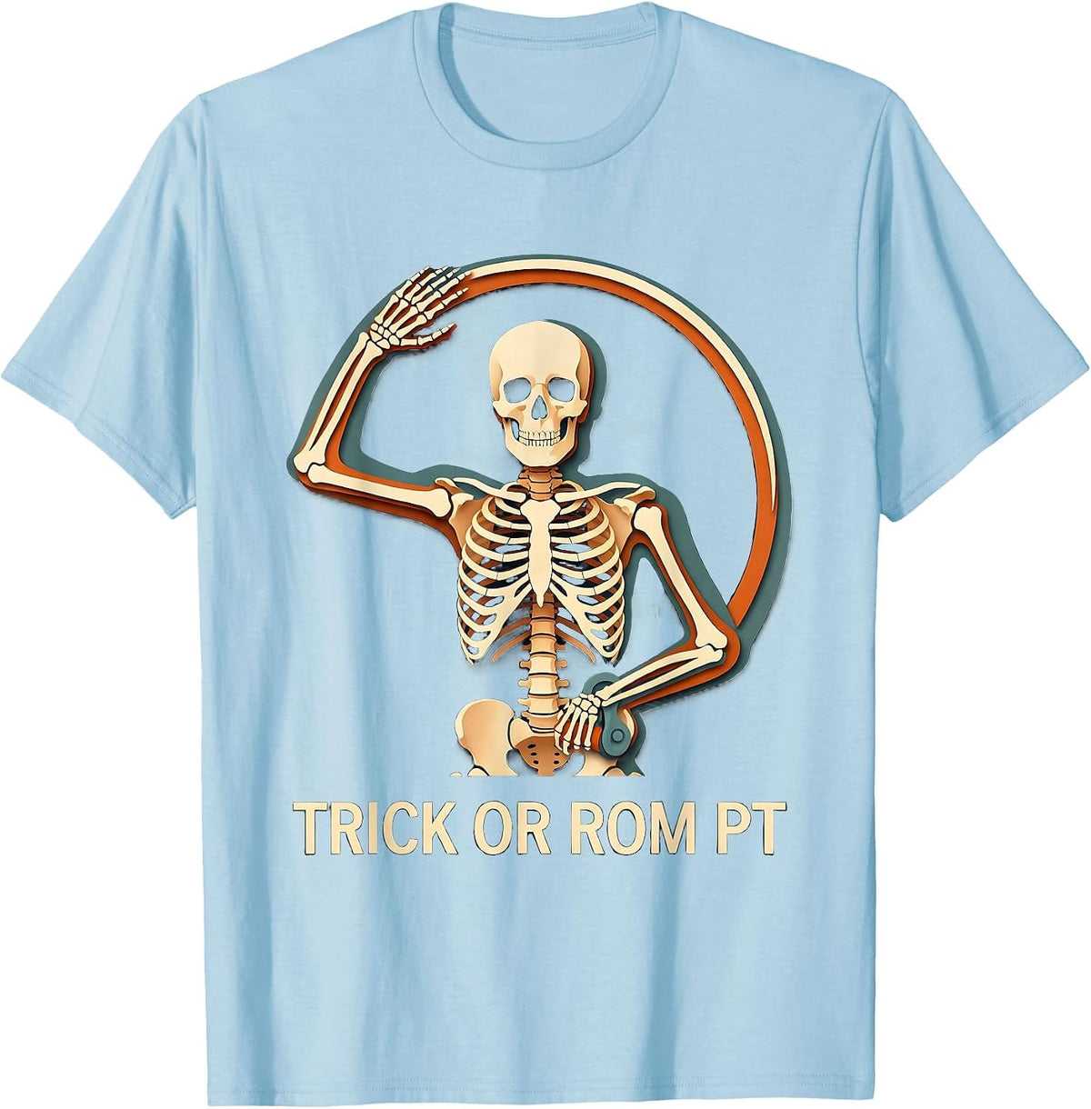 Men's Trick Or ROM PT Physical Therapy Halloween Skeleton T-Shirt - Baby Blue