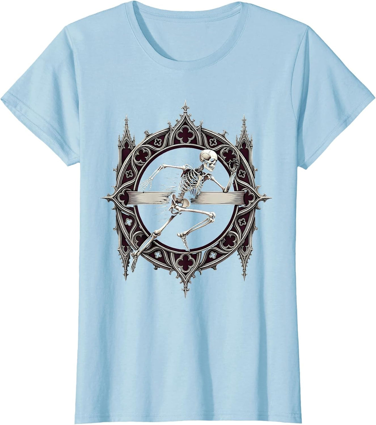 Skeleton Runner Crossing the Finish Line T-Shirt - Baby Blue