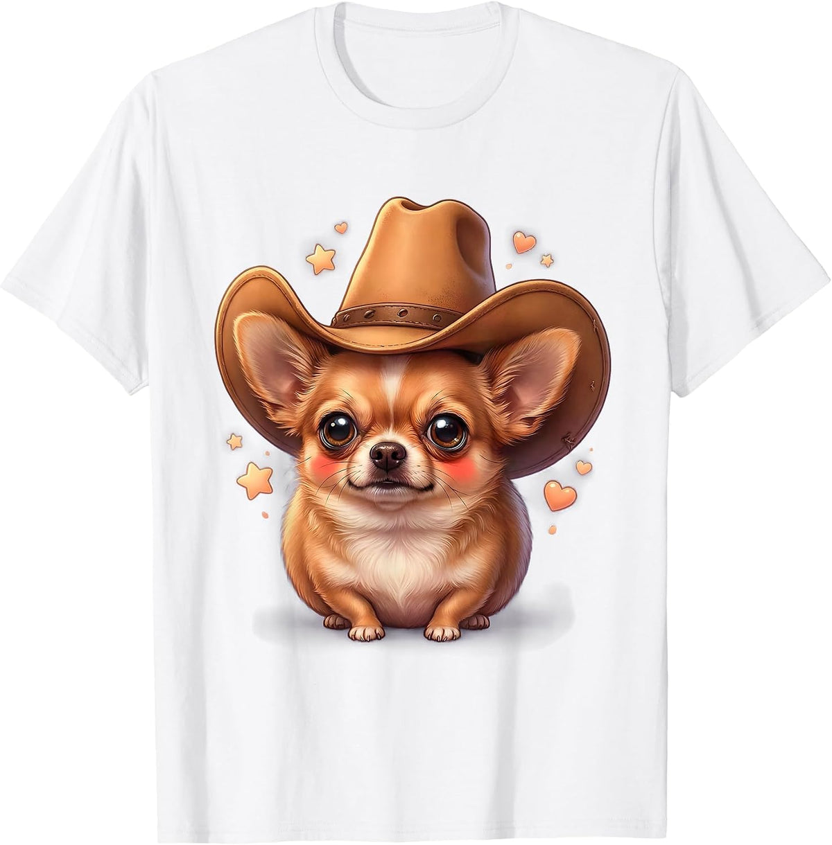 Men's Funny Chihuahua in Oversized Cowboy Hat T-Shirt - White