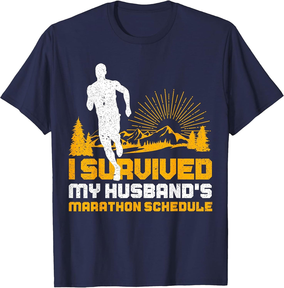 Wife of Marathon Runner Funny Running Run Athlete Gag Outfit T-Shirt - Navy Blue