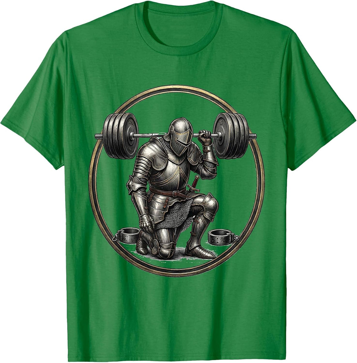 Men's Knight Weightlifter Gym Humor Medieval Workout T-Shirt - Kelly Green