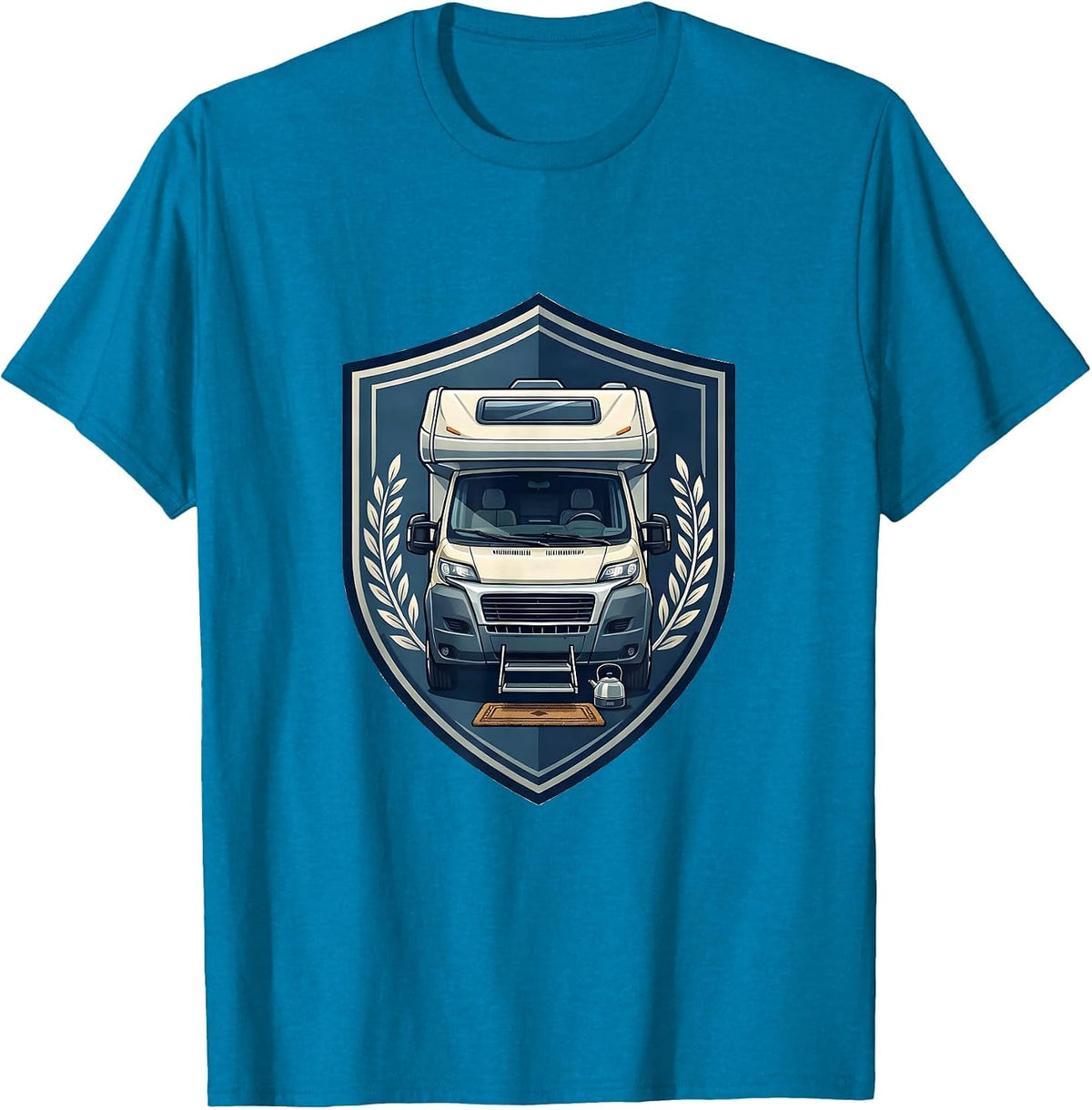 Camper Van Emblem Vintage Van Life Traveler T-Shirt - Sapphire Blue