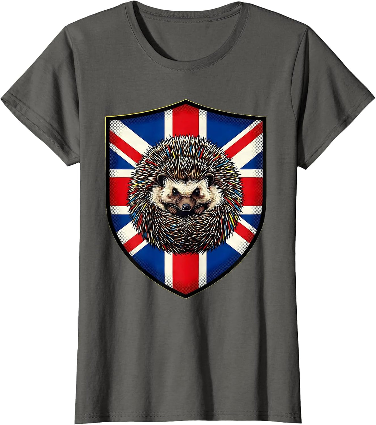 Women's British Pride Hedgehog Union Jack Shield T-Shirt - Asphalt Grey