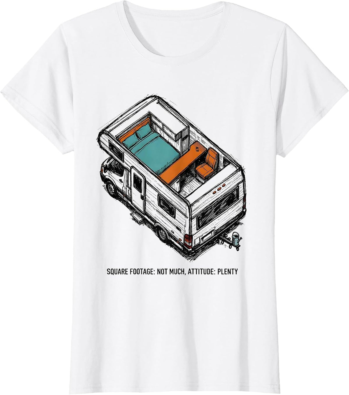 Women's Square Footage: Not Much, Attitude: Plenty Van Life T-Shirt - White