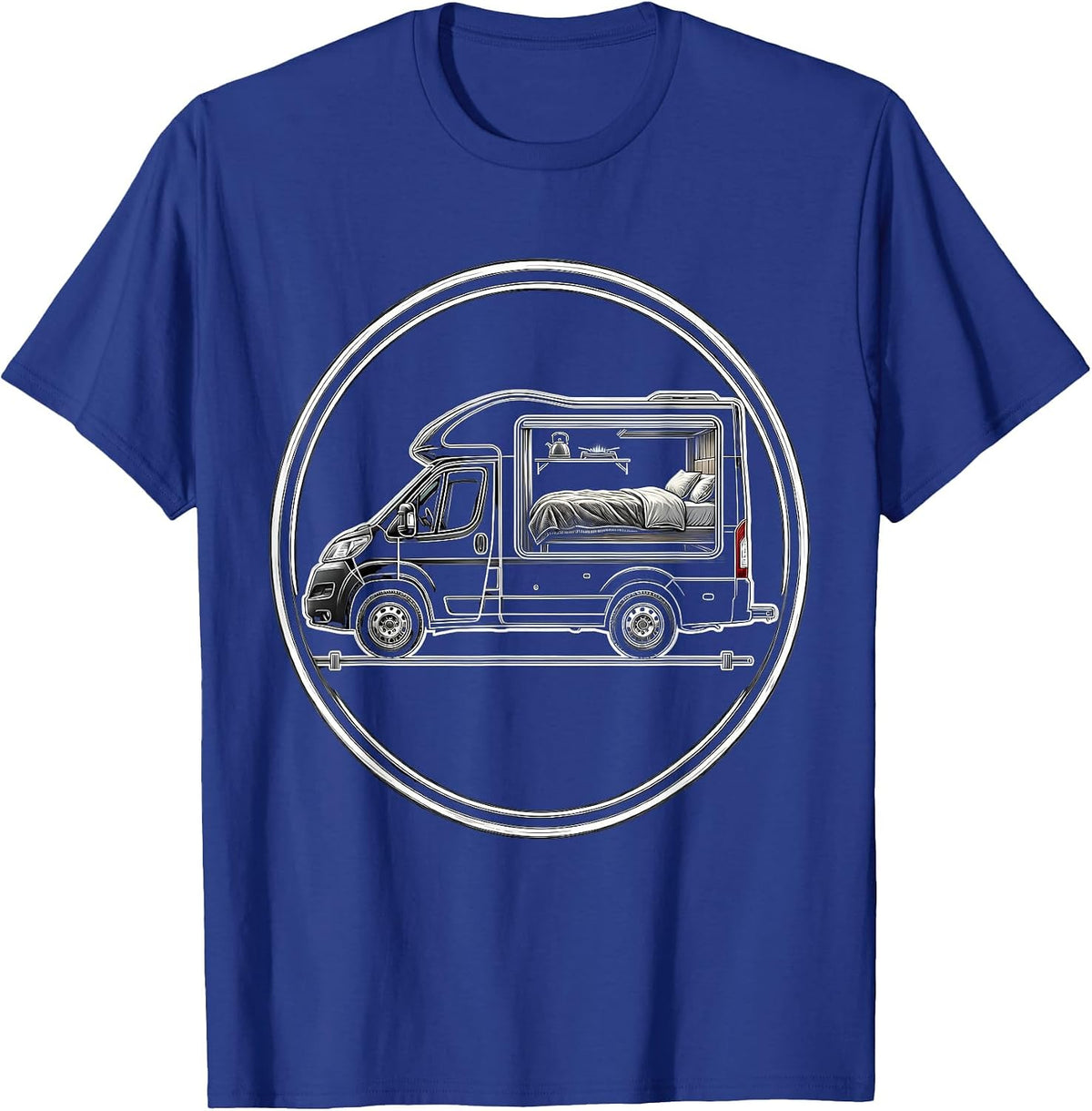 Van Camper Badge Van Life Road Trip Enthusiast T-Shirt - Royal Blue