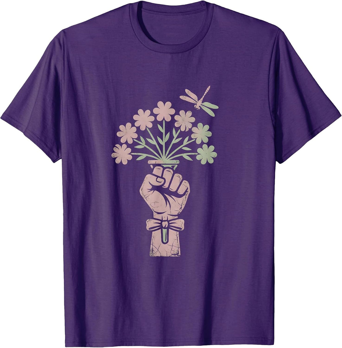 Raised Fist Rainbow Torch Pride Illustration T-Shirt - Purple