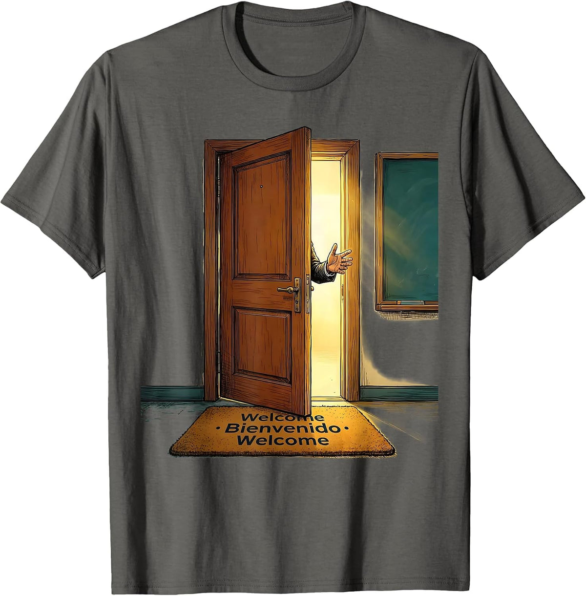 Welcome Bienvenido Welcome Multilingual Teacher Bilingual T-Shirt - Asphalt Grey