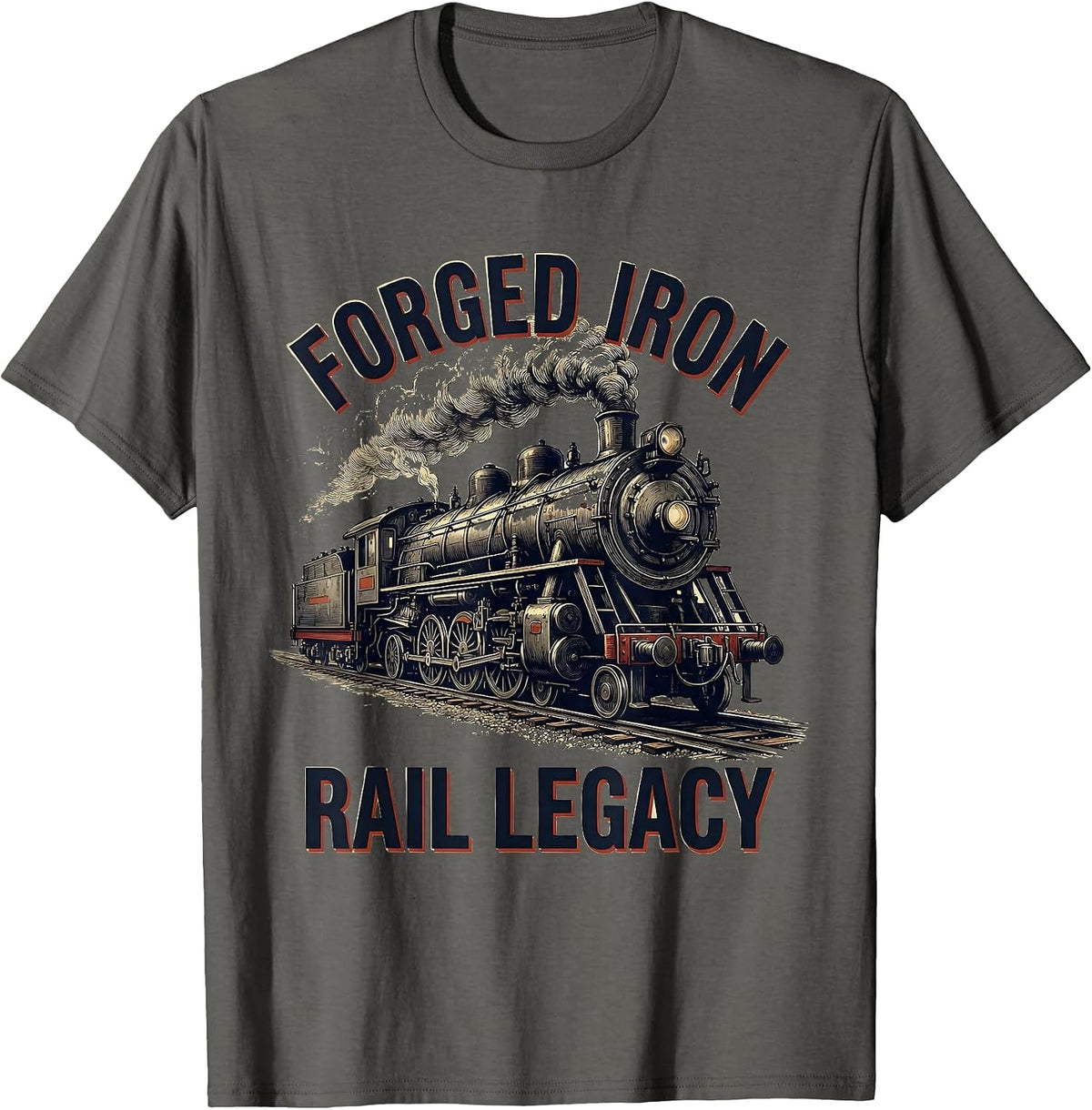 Men's Forged Iron Rail Legacy Vintage Steam Locomotive Railroad T-Shirt - Asphalt Grey