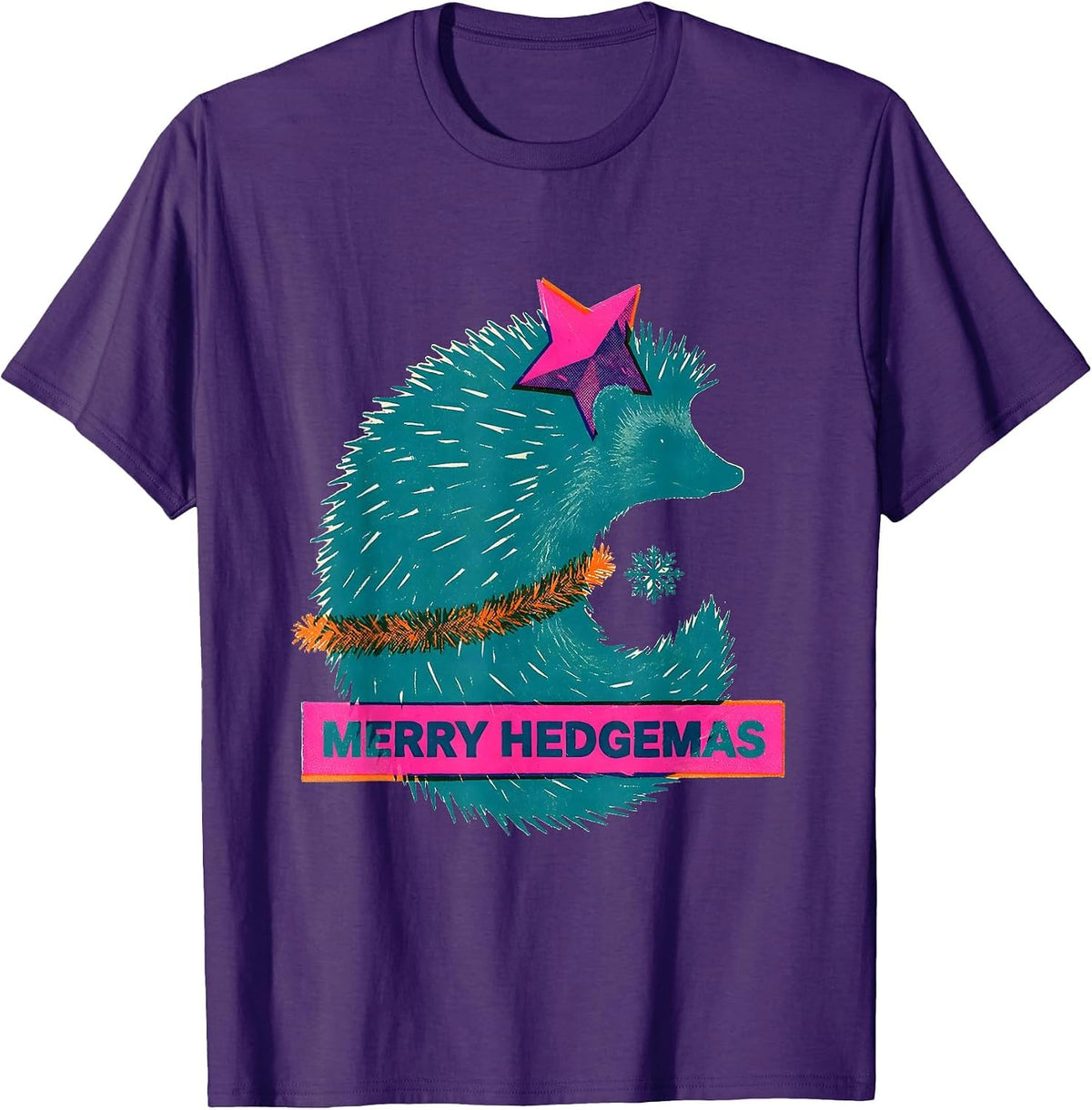 Merry Hedgemas Risograph Hedgehog Christmas Star Humor Gift T-Shirt - Purple