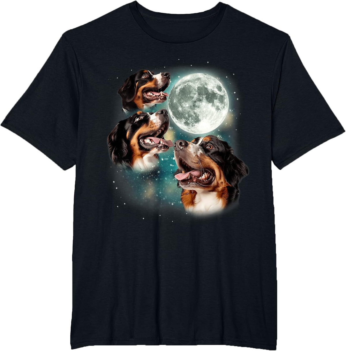 Bernese Mountain Dog Moon | 3 Howling Canines Parody Dog T-Shirt - Black