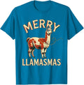 Merry Llamasmas Funny Llama Christmas Animal Lover Gift T-Shirt - Sapphire Blue