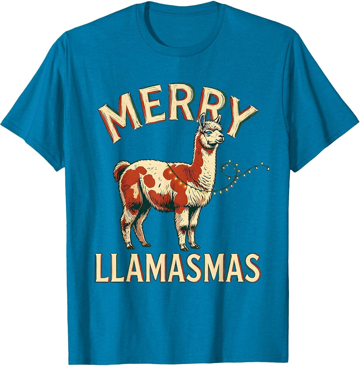 Merry Llamasmas Funny Llama Christmas Animal Lover Gift T-Shirt - Sapphire Blue