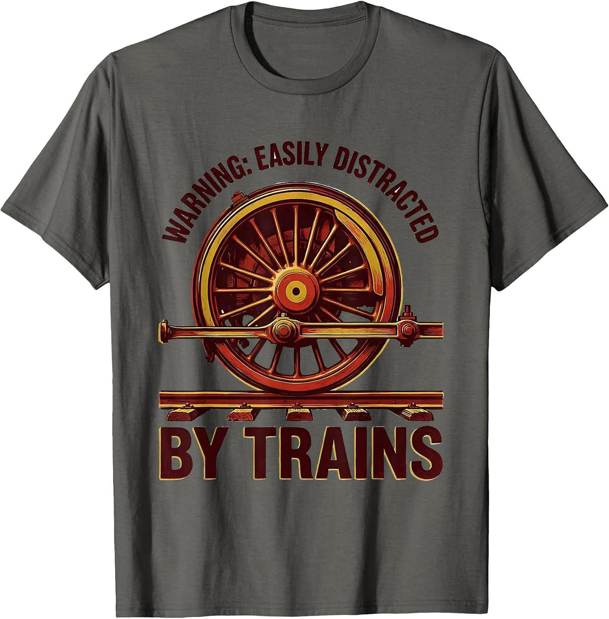 Warning Easily Distracted By Trains Retro Steam Train T-Shirt - Asphalt Grey