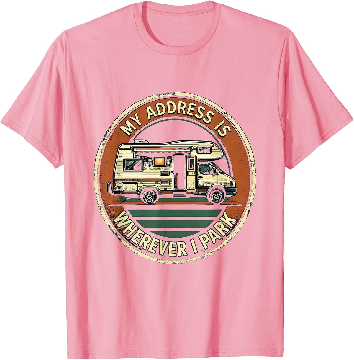My Address Is Wherever I Park Vintage Van Life Road Trip T-Shirt - Pink