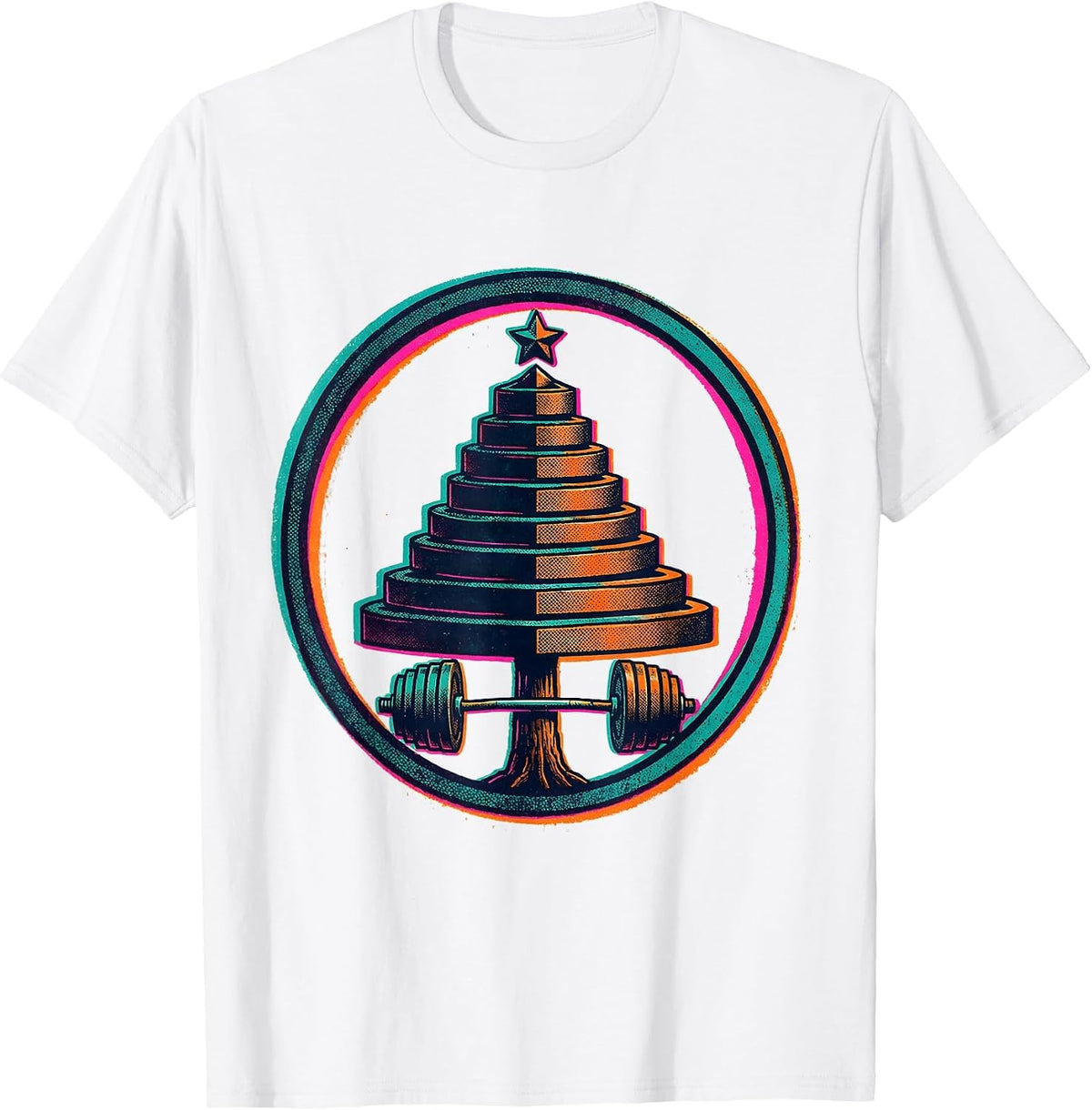 Men's Stepped Tree Weight Plates Gym Humor Christmas T-Shirt - White