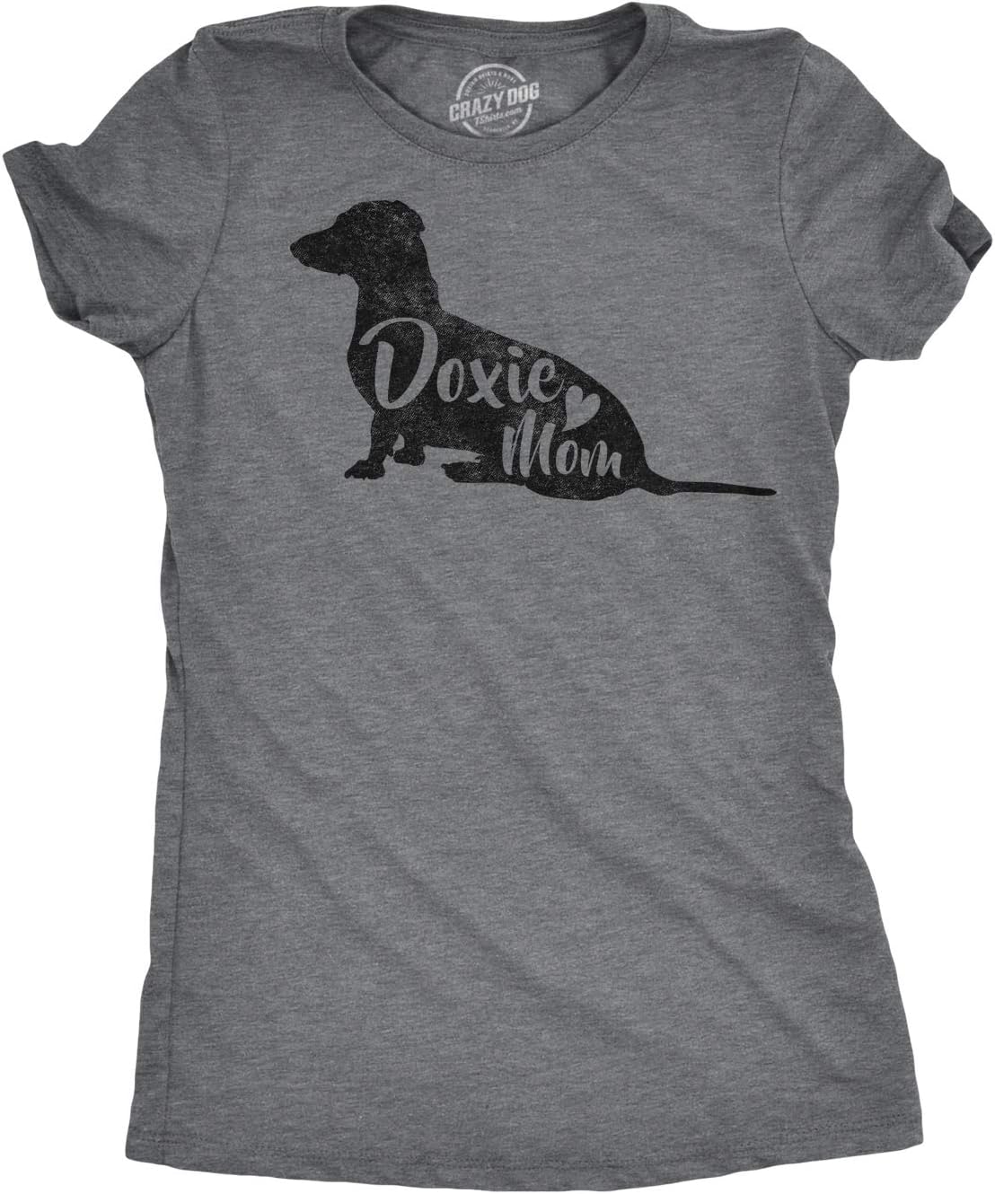 Womens Dog Mom and Cat Mom Shirts Funny Cute Tees for Pet Owners - Dark Heather Grey - Doxie Mom