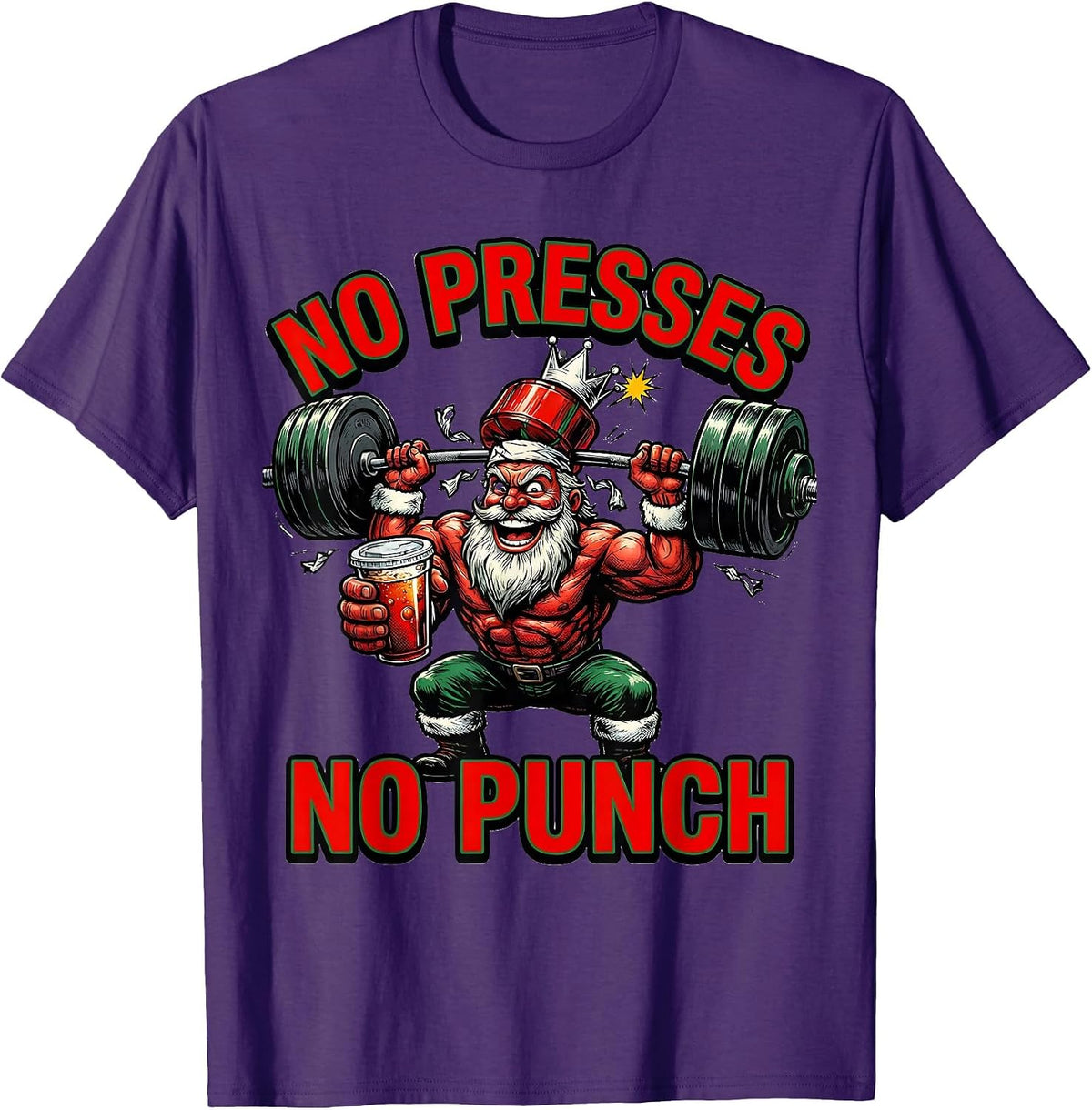 No Presses No Punch Funny Christmas Gym Bodybuilder Workout T-Shirt - Purple