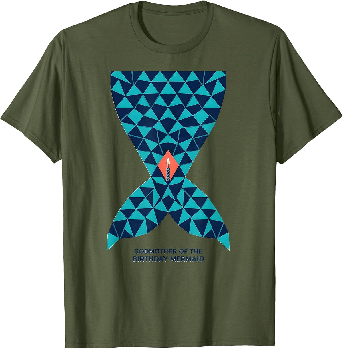 Men's Godmother Of The Birthday Mermaid Geometric Mermaid Squad T-Shirt - Olive Green