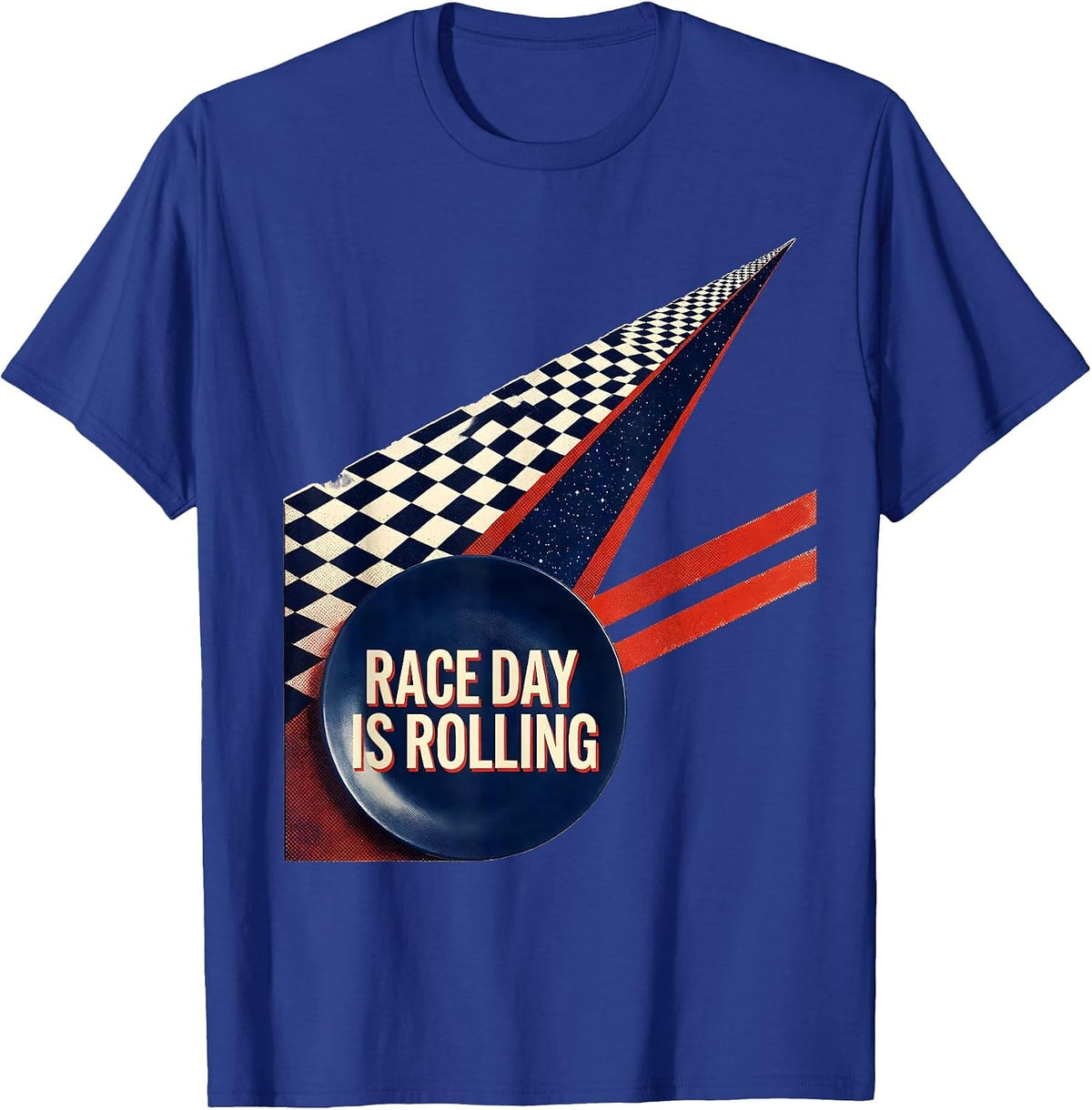 Men's Race Day Is Rolling Risograph Checkered Flag Racing Fan T-Shirt - Royal Blue