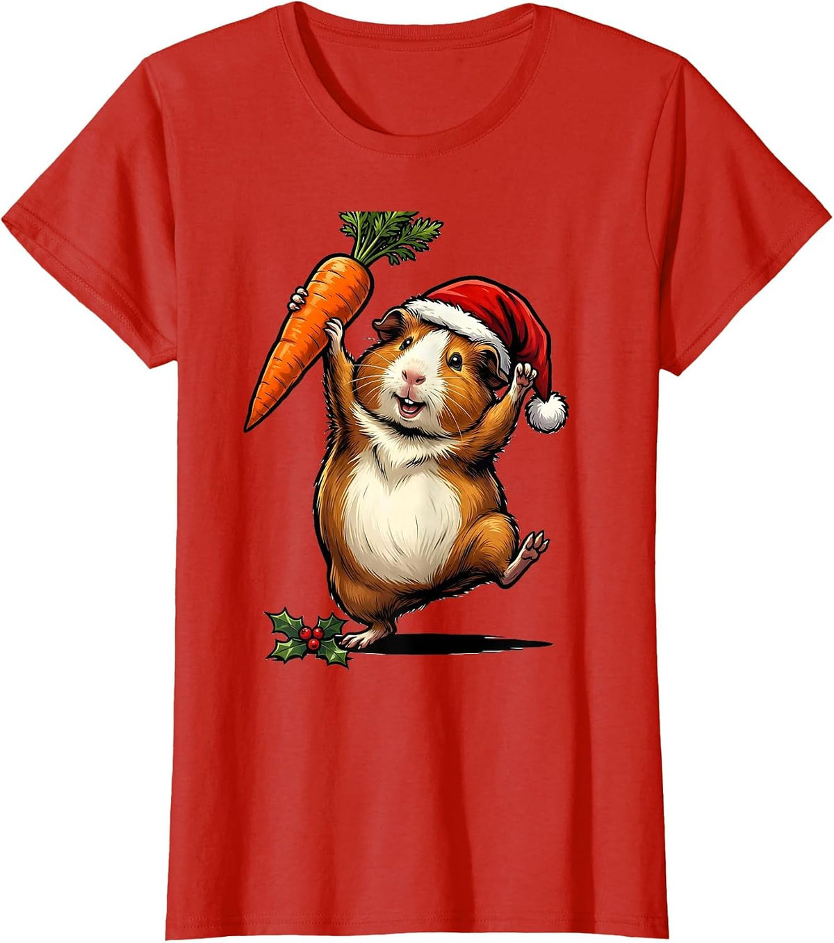 Women's Guinea Pig Santa Hat Funny Christmas Pet Lover T-Shirt - Red