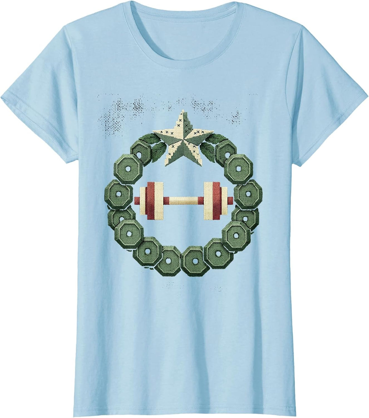 Circular Badge Weightlifting Wreath Christmas Gym Humor T-Shirt - Baby Blue